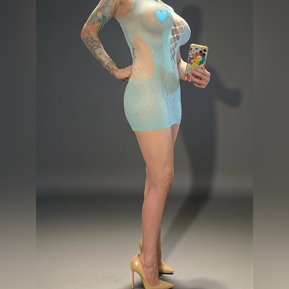 Light Blue Fishnet Dress — Mesh/Cutout (OS/NIP)